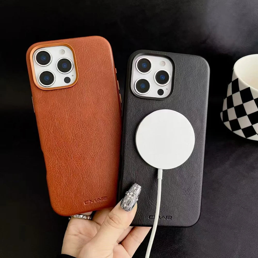 iPhone 17–13 Leather Texture MagSafe Protective Case